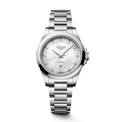Longines Conquest 30mm White Mother-of-Pearl Dial Bracelet