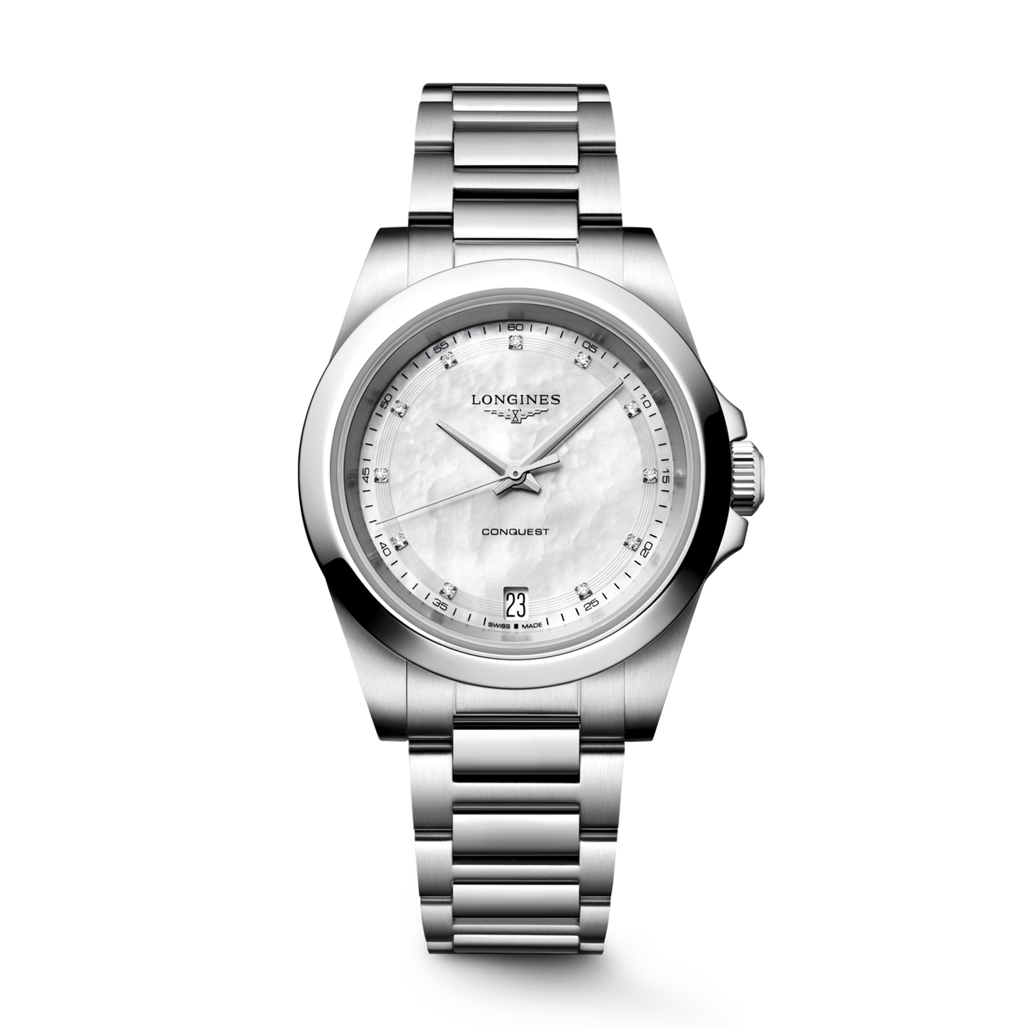 Longines Conquest 34mm White Mother-of-Pearl Dial Bracelet