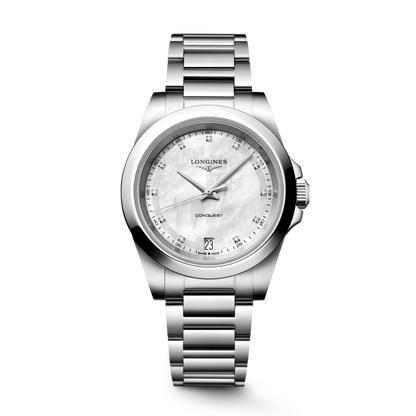 Longines Conquest 34mm White Mother-of-Pearl Dial Bracelet